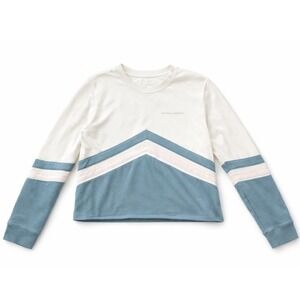 Spiritual Gangster Retro Athleisure Yoga Women Blue Chevron Cropped Sweatshirt L